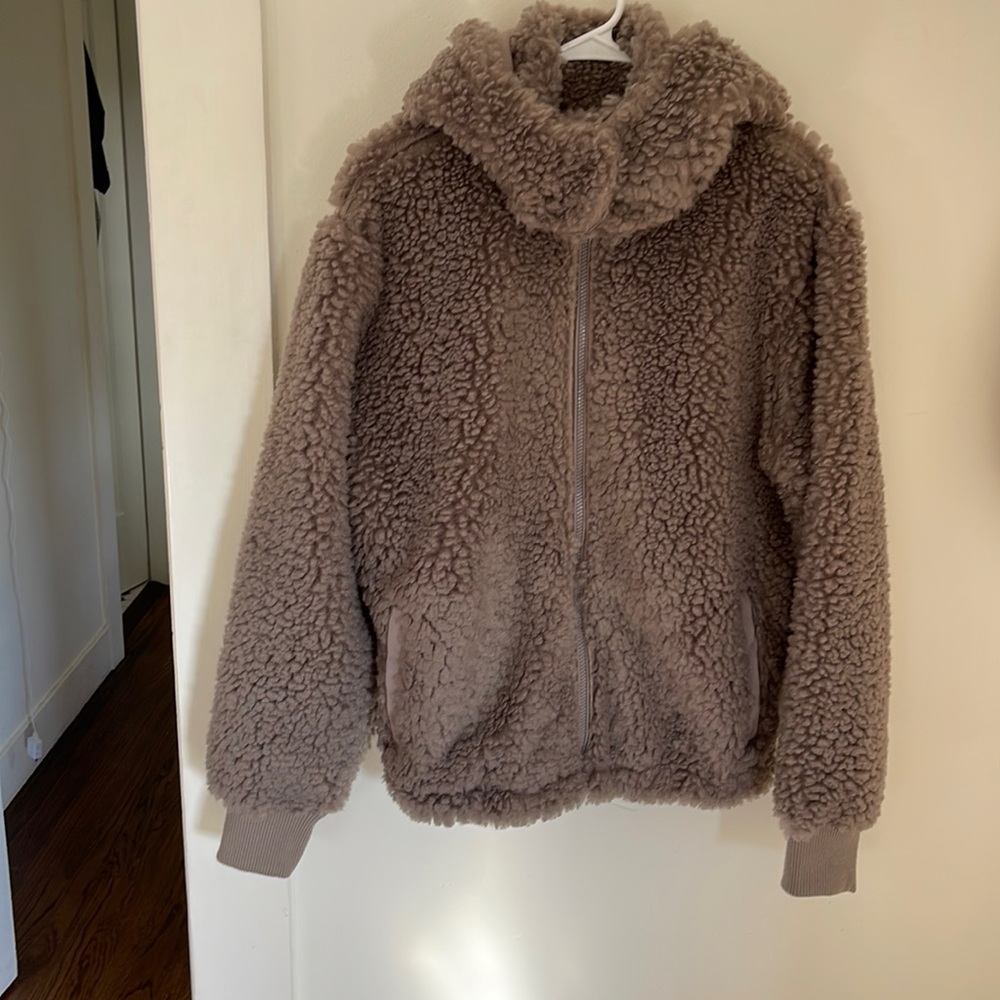 Abercrombie & Fitch Taupe Sherpa Zip Hoodie Jacket